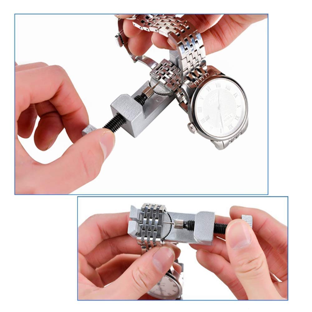 Kit de reparación de relojes en estuche de transporte, kit de herramientas de reparación de correa de reloj que incluye martillo, kit de herramientas de reemplazo de pilas de reloj para reparar vari