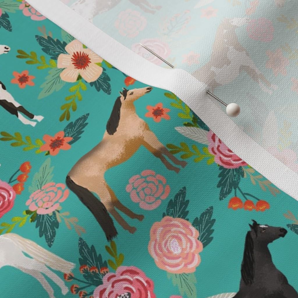 Spoonflower Fabric - Watercolor Horses Aqua Equestrian Farm Animal Horseback Riding Kids Printed on Petal Signature Cotton Fabric by The Yard - Sewing Quilting Apparel Crafts Decor