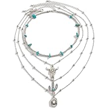 Western Necklaces for Women Boho Turquoise Beaded Layered Cross Chain Necklace Country Concert Accessories Outfits Jewelry Gifts for Cowgirls Women