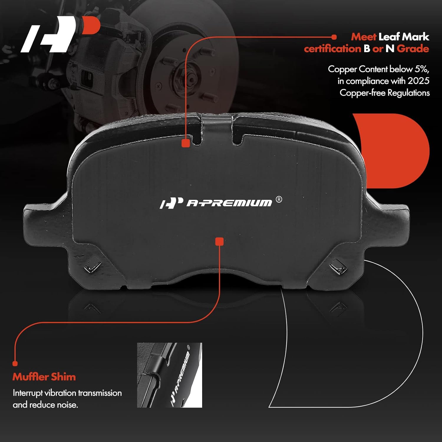 A-Premium Front Ceramic Brake Pads Set Compatible with Toyota Corolla 1998-2002 & Chevrolet Prizm 1998-2002 4-Pack