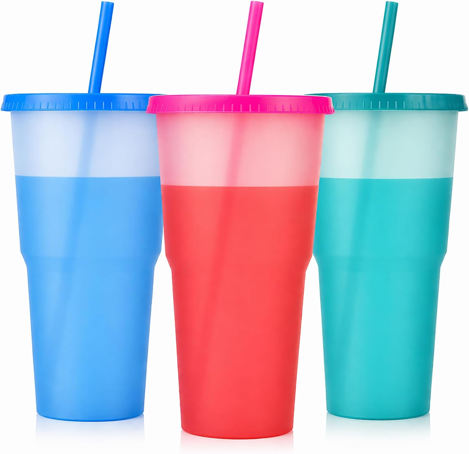 ALINK 40 oz Plastic Cups with Lids and Straws, 3 Pack Color Changing Cups, Reusable BPA-Free Tumblers, Cold Drink Iced Coffee Cups for Party, Car, Travel, Women, Adults with 2 Cleaning Brush