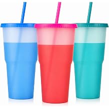 ALINK 40 oz Plastic Cups with Lids and Straws, 3 Pack Color Changing Cups, Reusable BPA-Free Tumblers, Cold Drink Iced Coffee Cups for Party, Car, Travel, Women, Adults with 2 Cleaning Brush