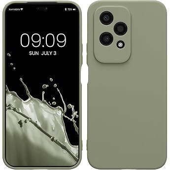 kwmobile Mobile Phone Case for Honor 200 Lite Case - Soft Mobile Phone Silicone Case - Protective Cover - Grey Green