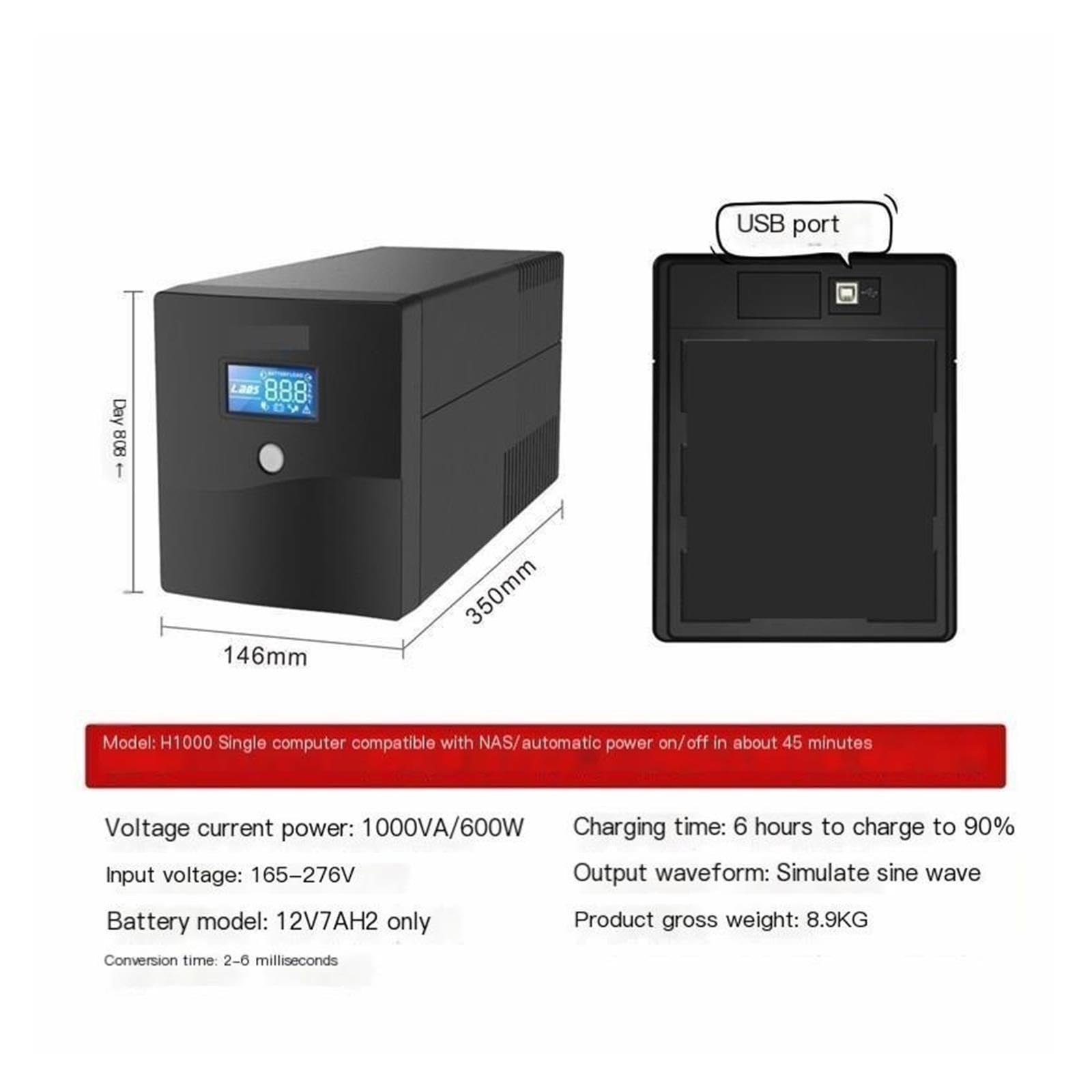 Alimentación ininterrumpida de UPS, Torre UPS de H1000 600W 1000VA