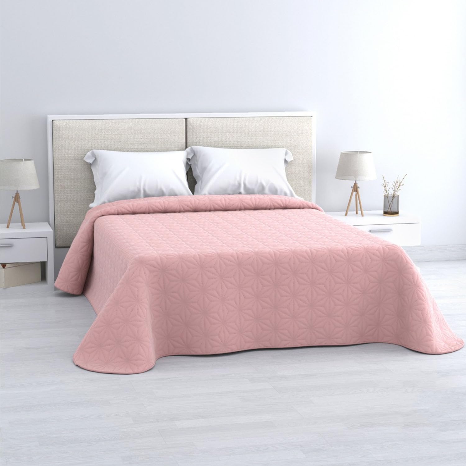 MIMOCASA Bouti Bedspread for Summer and Transition 100% Polyester, Soft and Breathable, Lightweight and Thin Duvet for Beds 90/135/150/180 cm, Elegant Design with Quilted Finish (Pale Pink, 90 cm)