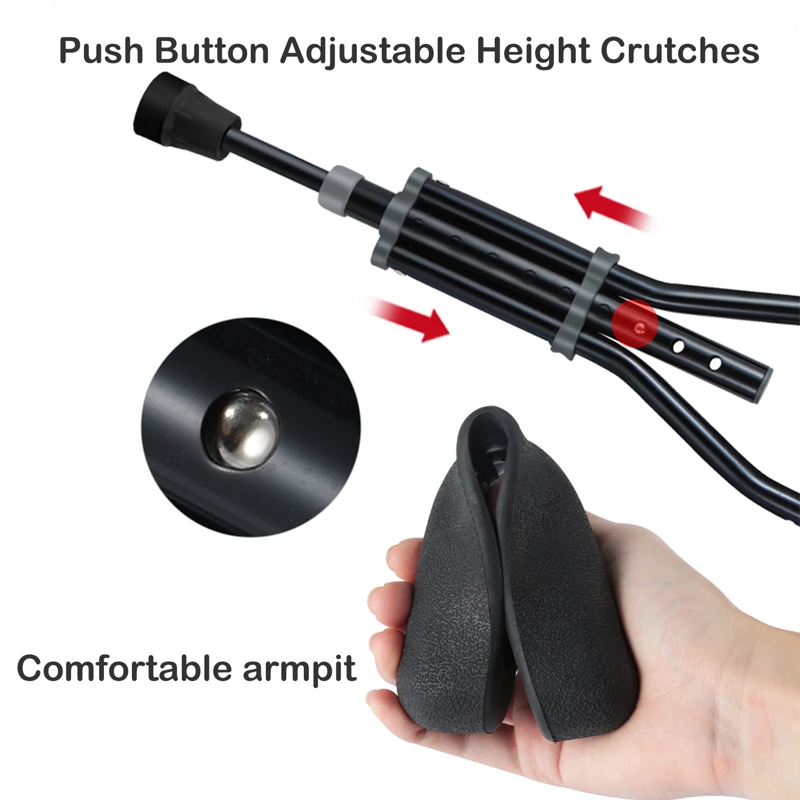 Muletas de Aluminio estándar para niños, muletas médicas Negras Ajustables para Caminar, muletas para Las Axilas con Almohadilla para Las Axilas y empuñadura, adecuadas para una Altura de 10