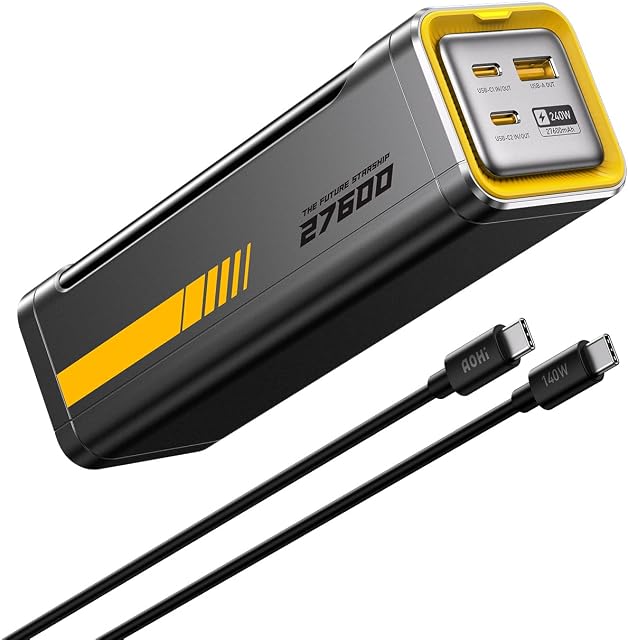 AOHI 240W Banque d'électricité pour ordinateur portable 27600mAh Chargeur rapide portable (99.3wh) Le futur vaisseau 140W PD 3.1 Grand Camping Batterie Pack pour MacBook Pro/Air, iPad Pro, iPhone 17 Pro Max,Galaxie, Deck de l'équipe, Gris