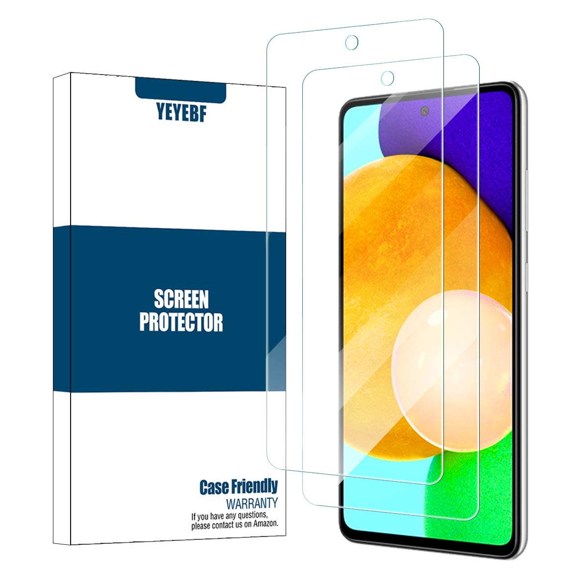 Galaxy A52 / A51 HD Clear Tempered Glass Screen Protector by YEYEBF, [2 Pack] [3D Glass] [Anti-Glare] [Bubble-Free] Screen Protector Glass for Samsung Galaxy A52 / A51