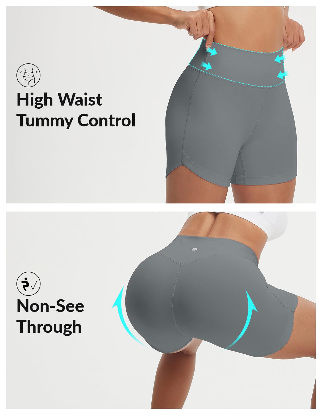 baleaf Damskie spodenki gimnastyczne 4,5", wysoka talia z kieszeniami, krótkie spodenki rowerowe, spodenki sportowe, legginsy do jogi
