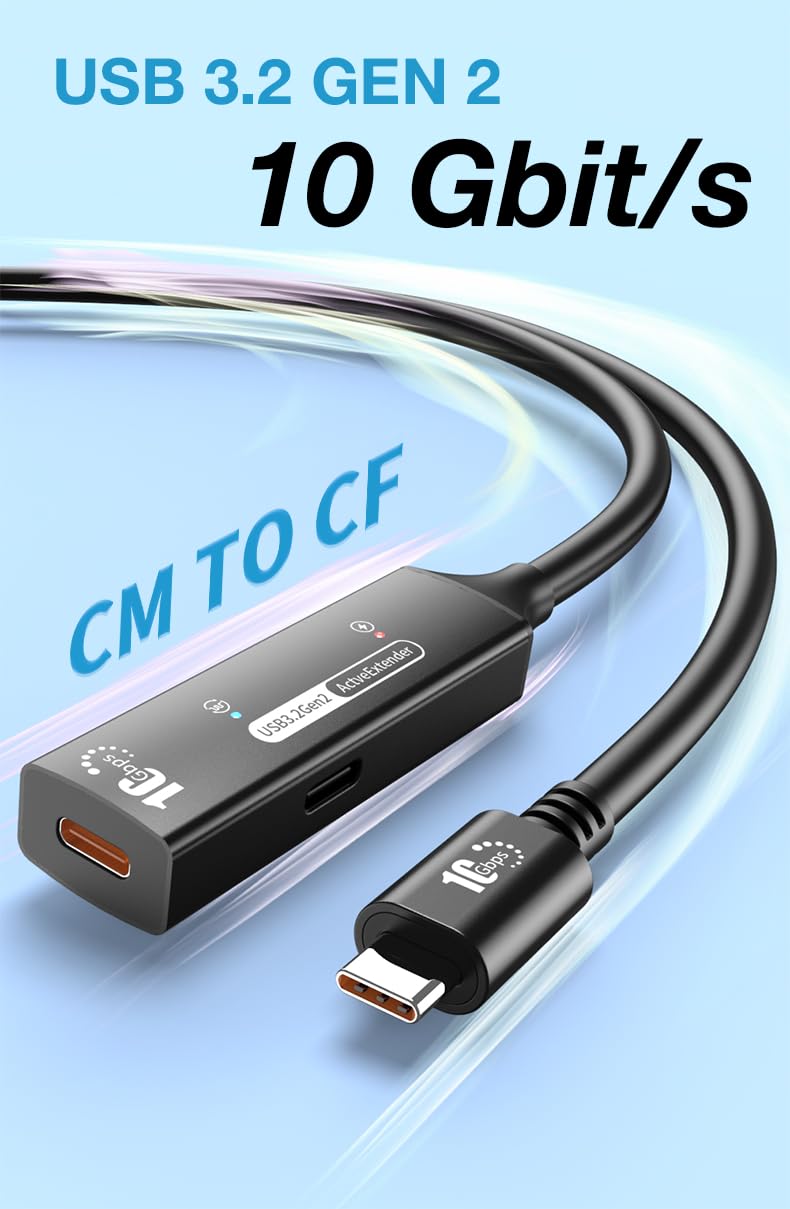 USB-C Active Extension Cable 10m USB 3.2 Gen 2 10Gbit/s Double Shielding Aluminum Housing Black