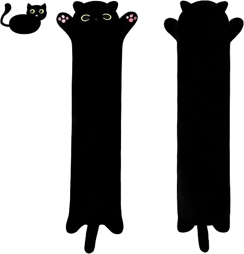 Miniatura 1 de Yeqivo Almohada de felpa suave de gato negro, bonita almohada de cuerpo de gato, juguete largo de peluche de gato de peluche, almohada larga, regalo