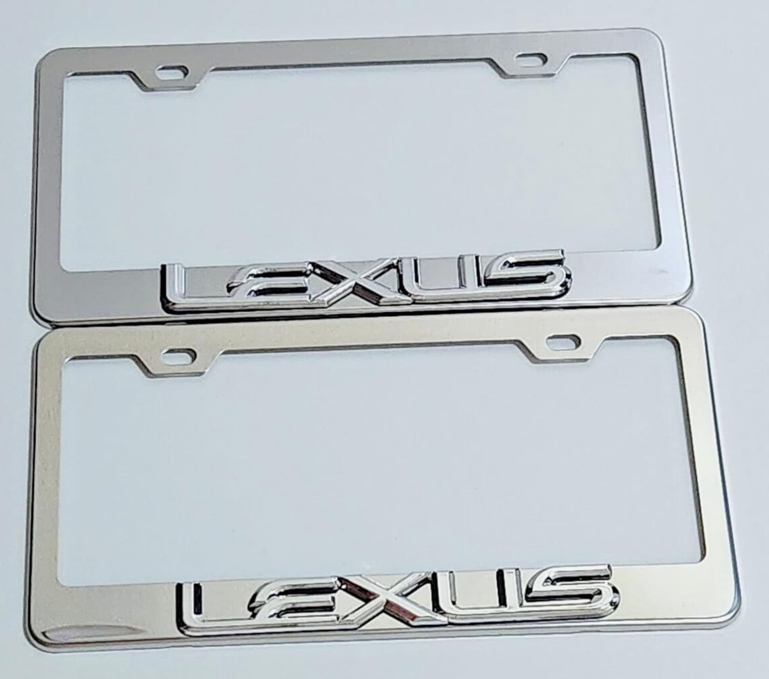 Raised 3D Chrome Emblem Mirror Stainless Steel License Plate Tag Frame Cover Rust Proof Bolts Caps fits Lexus