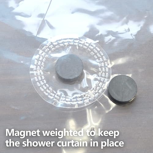 Miniatura 4 de YISURE Cortina de ducha corta transparente de 65 pulgadas, vinilo Peva impermeable, juego de cortinas de ducha con 3 imanes pesados de 70 x 65