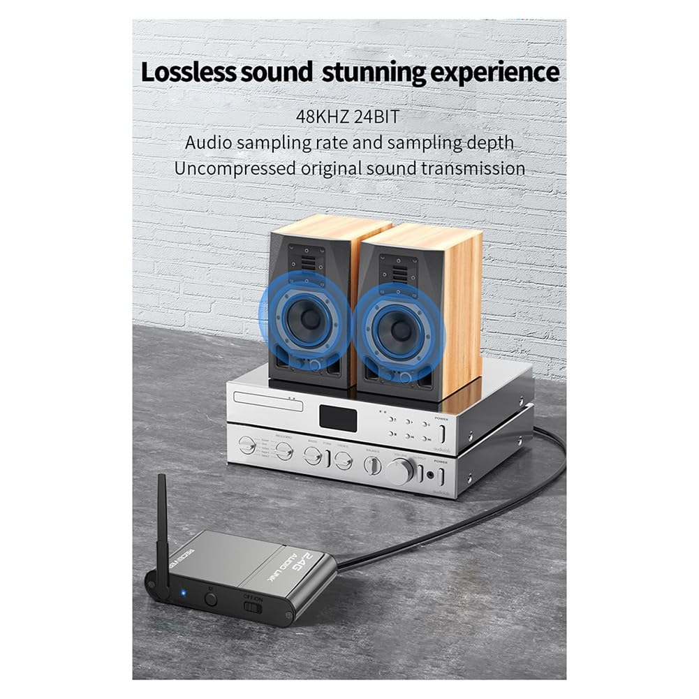 Adaptador de Audio Inalámbrico 2.4G con Alcance de 150 M, Transmisor y Receptor de Audio Inalámbrico de Alta Fidelidad para Cine, Altavoces, TV y Transmisión en