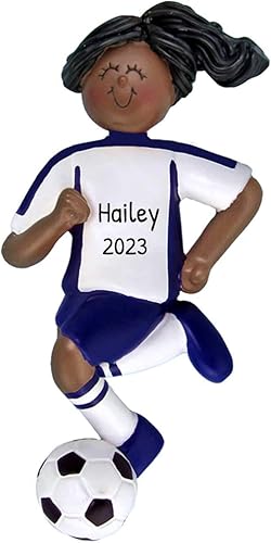 Adorno de pelota de fútbol personalizado de Elfos, adornos de fútbol para niñas para árbol de Navidad, regalos únicos afroamericanos