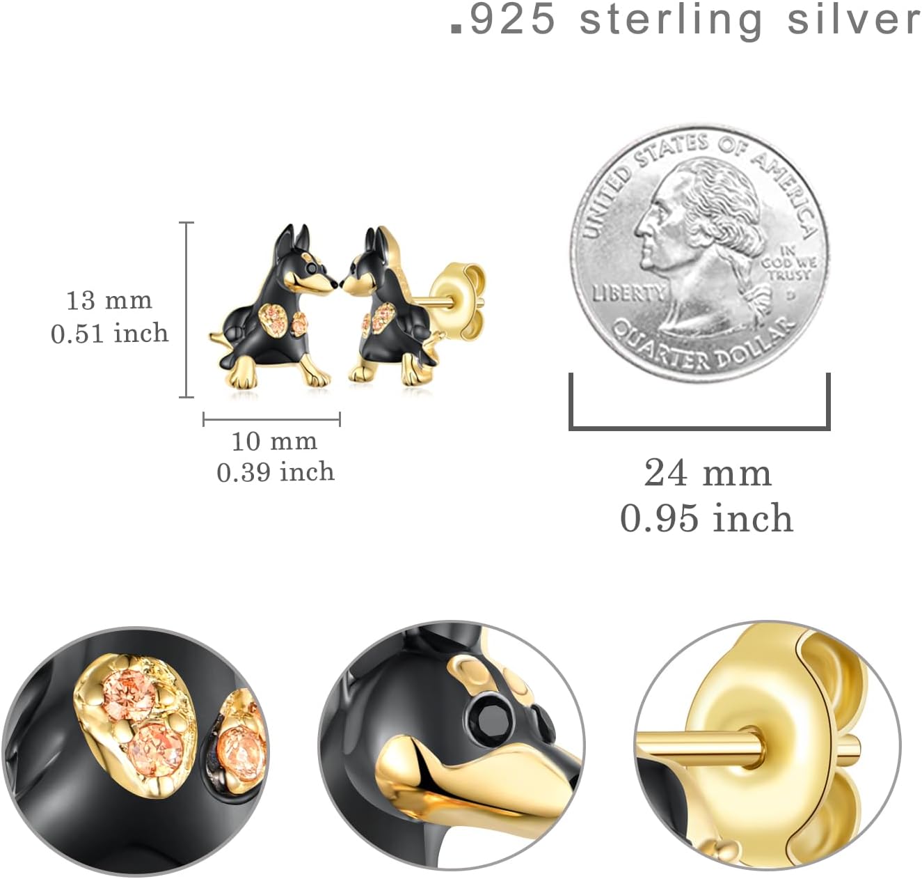 Sterling Silver Dog Stud Earrings - Border Collie, Dachshund, Doberman, Boston Terrier, Dalmatian, Bichon Frise, Beagle, Cavalier King Charles Spaniel Dog Lover Gifts for Women
