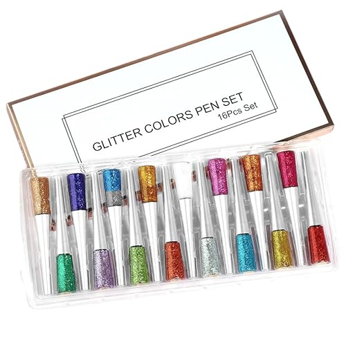 Juego de 16 delineadores de ojos líquidos coloridos, delineadores de ojos con purpurina de 16 colores, impermeable, de larga duración.