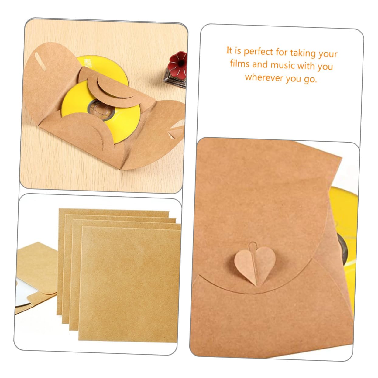 OSALADI Buste in Carta Kraft Protezione da Polvere e Graffi per per CD e Dvd 50 Pezzi con Chiusura Cuore Adatte per Conservazione Domestica e Cinematografica