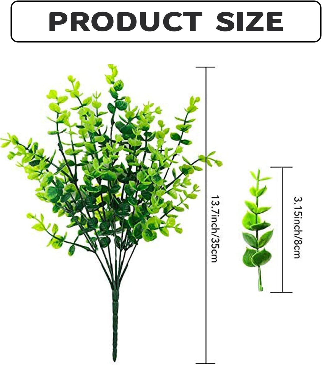 Artificial Plants, Outdoor UV Resistant Plants Plastic Greenery Shrubs Fake Plant, for Flower Arrangement Green Leaf Decoration Home Garden Wedding Indoor Outside Decor 5 Bunches