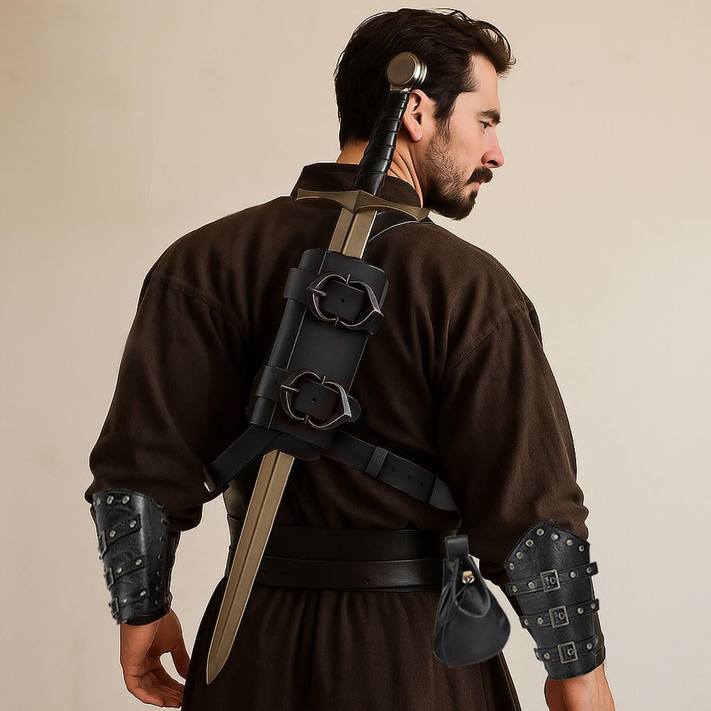 Medieval Back Sword Frog Holder Bracers Belt and Belt Pouch Viking Warrior Costume Renaissance Accessory Cosplay Props