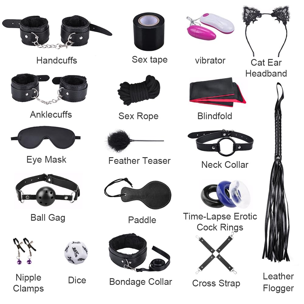 Sex Bondage Ties BDSM Kit Qoosea 18PCS Set de Juguetes Sexuales para Parejas Set Bondage Ajustable Juegos de Adultos para Parejas Set de Sujeción para Accesorios Sexuales