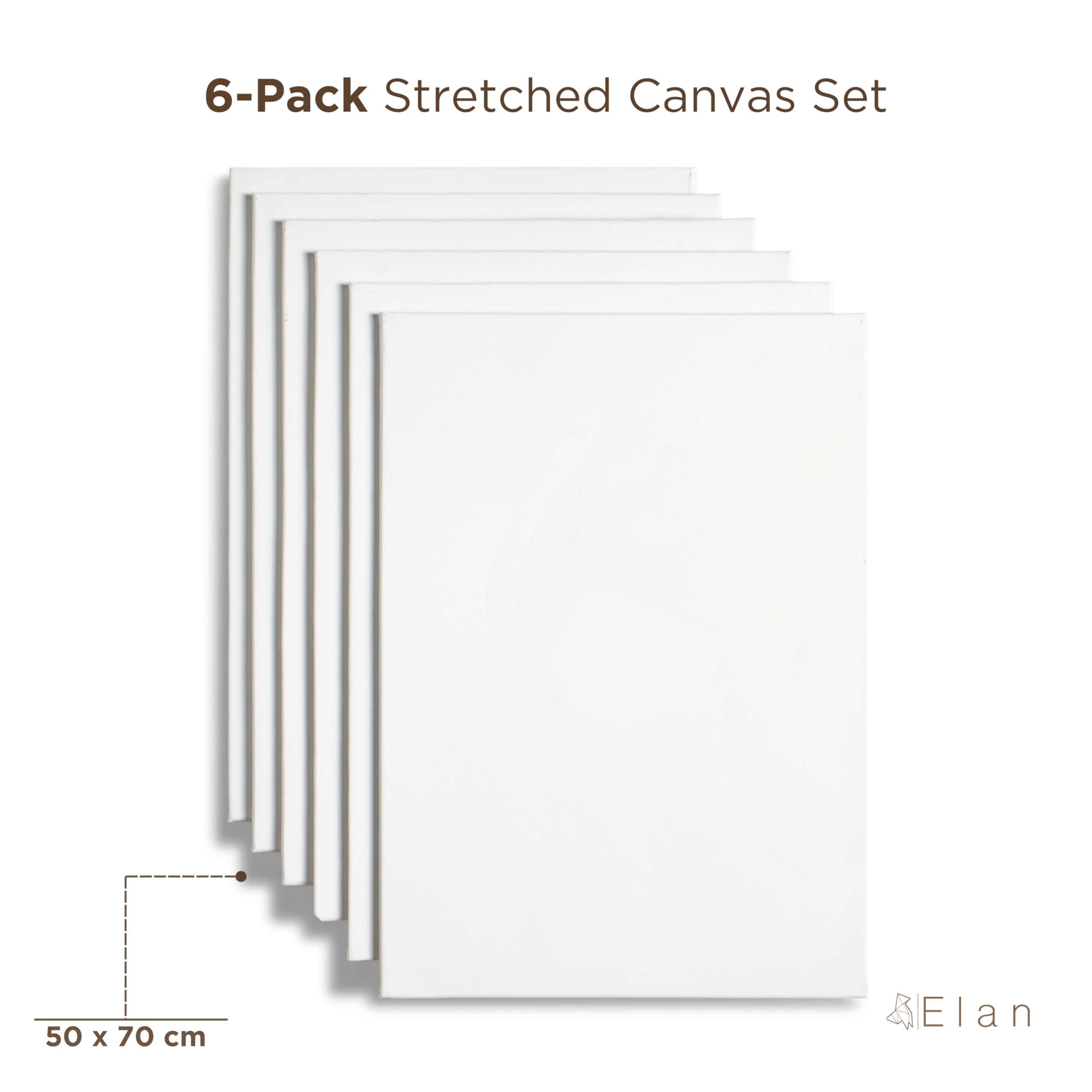 Elan Keilrahmen Leinwand 50x70, 6er Set Leinwände zum Bemalen 380g/m² | 6er-Set 50x70 CM, Schwerere 380g/m² Baumwolle Leinwand zum Bemalen, Säurefrei, Dreifach Grundierte Leinwand für Ölfarben