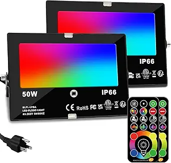 10 Best Outdoor RGBW Flood Lights for Halloween in 2026 4 HEKEE 50W RGB LED Flood Light Outdoor with Remote Control, 120 Colors, IP66 Waterproof, Strobe Mode, Timer, 2 Pack