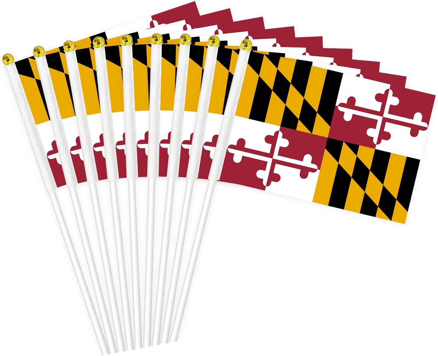 Maryland Flag, Small Mini Handheld Maryland State Flags on Sticks for Parades, Patriotic Events, and Party Decorations