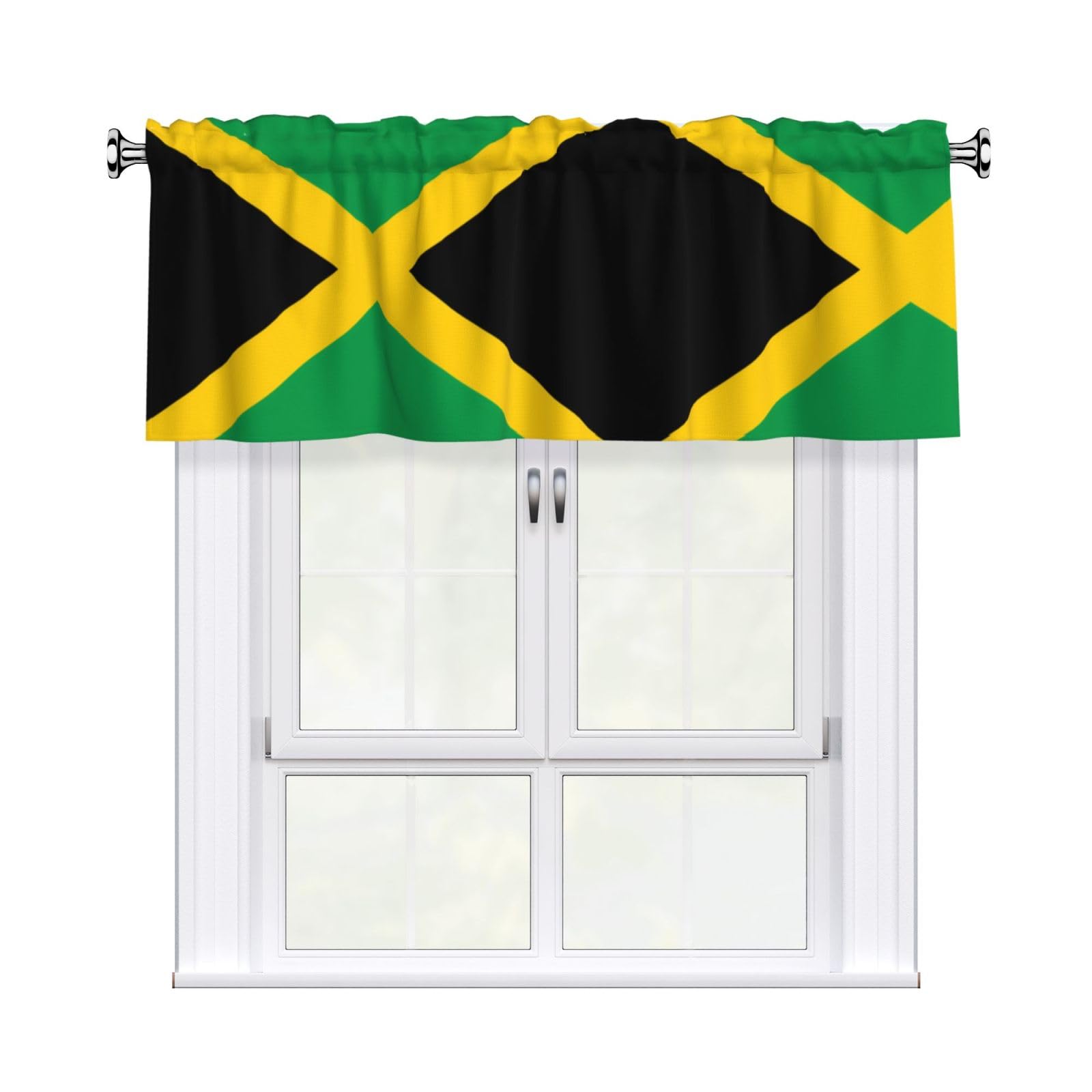 HJFCZH Flag of Jamaica Prints Curtain Valance 54x18in - Peach Skin Kitchen Window Layer, Filtered Light & Quick-Install Rod Pocket Cover