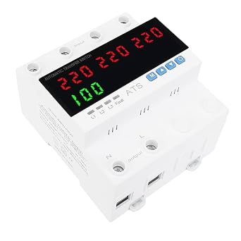 Automatic Transfer Switch, 100A 3 Phase Voltage Protector with LED Display, Over Under Voltage Protection for Home Generator Grid