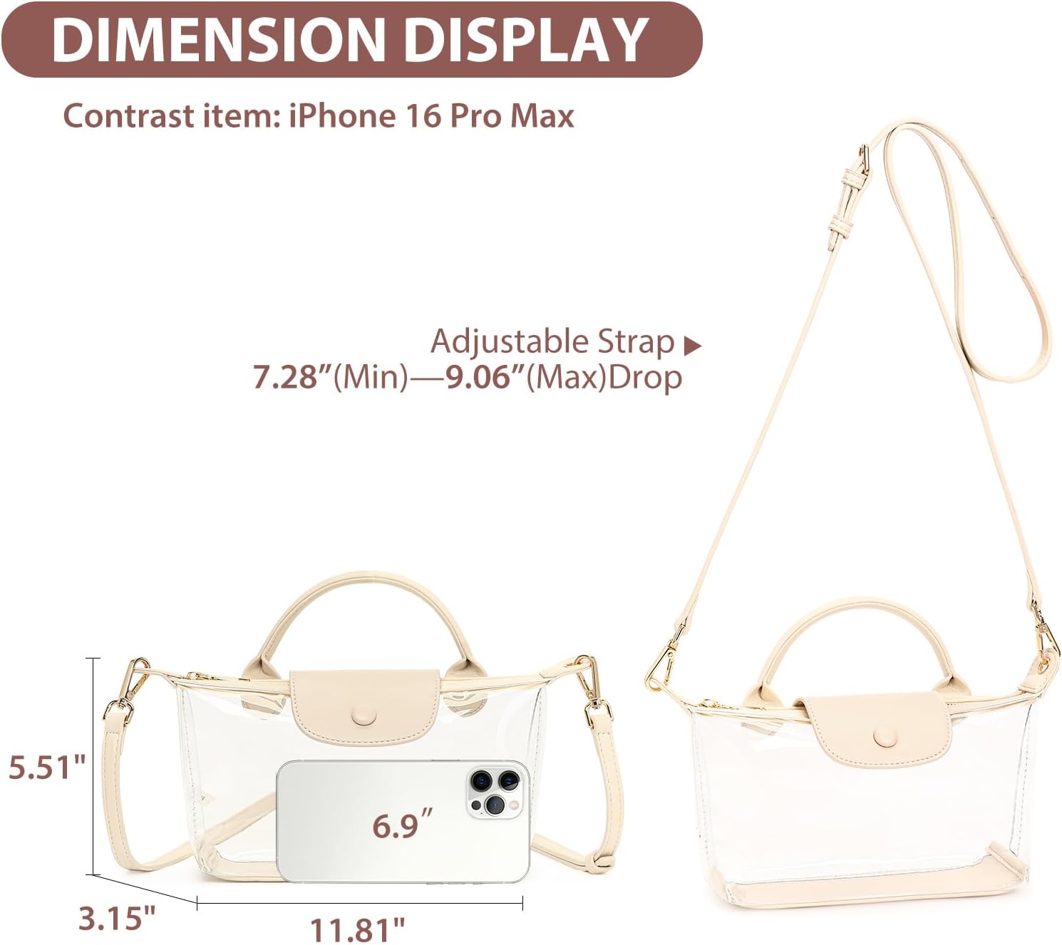 FALAN MULE Clear Crossbody Bag Stadium Approved Leather Purse Bag for Concerts Sports Festivals - Image 4