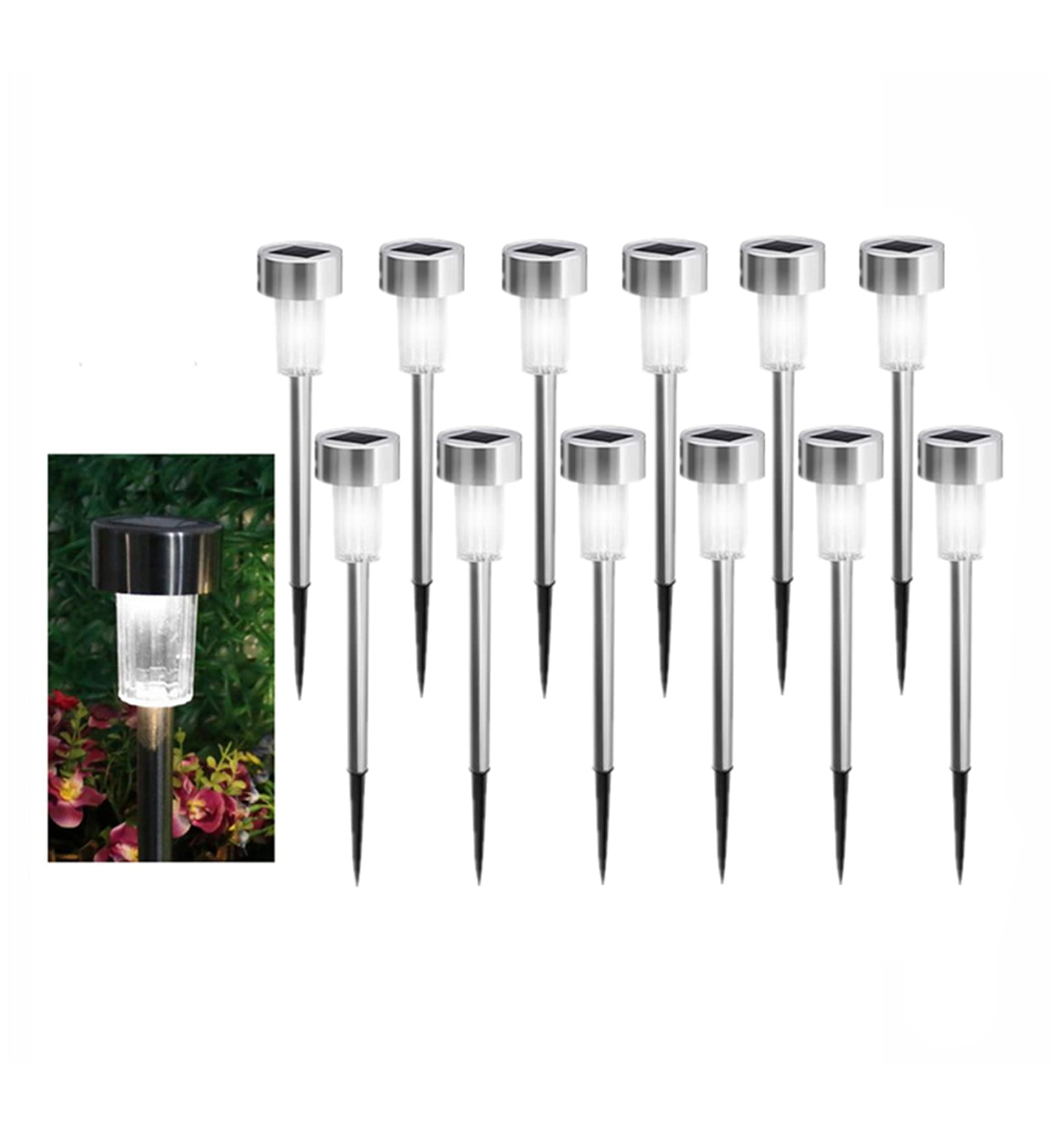 NEWOTE 12PCS White LED Outdoor Steel Garden Solar Powered Landscape Light Lamp Yar Pathway Stake Lights