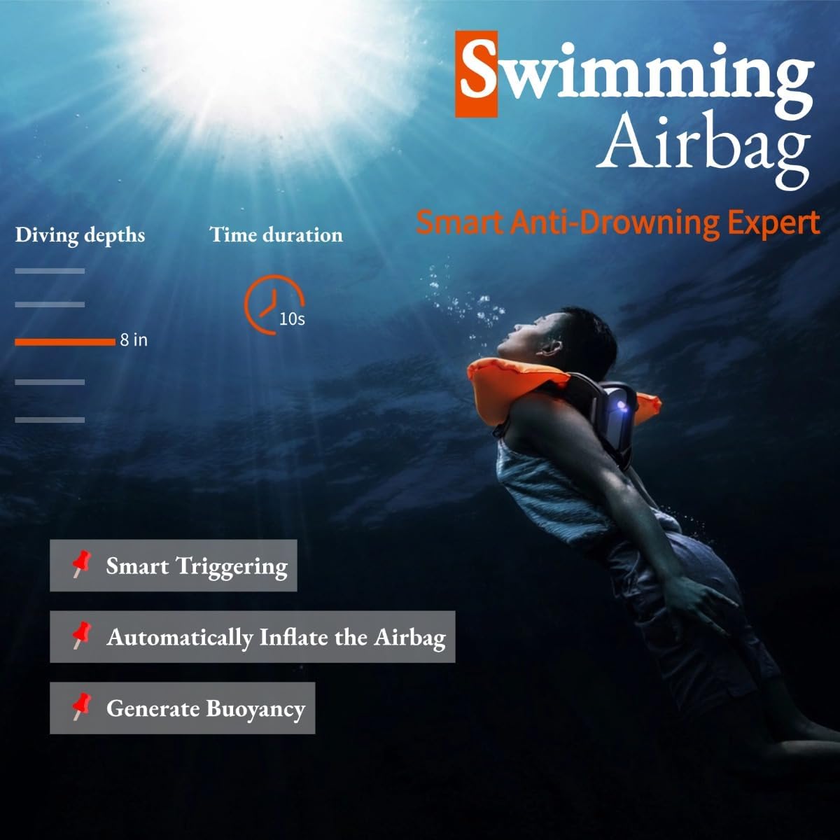 Anti Drowning Device Swimming Airbag Smart Swim Life Vest Water Sports Safety Swimming Protection Equipment - Intelligent Recognition of Human Body in Drowning State