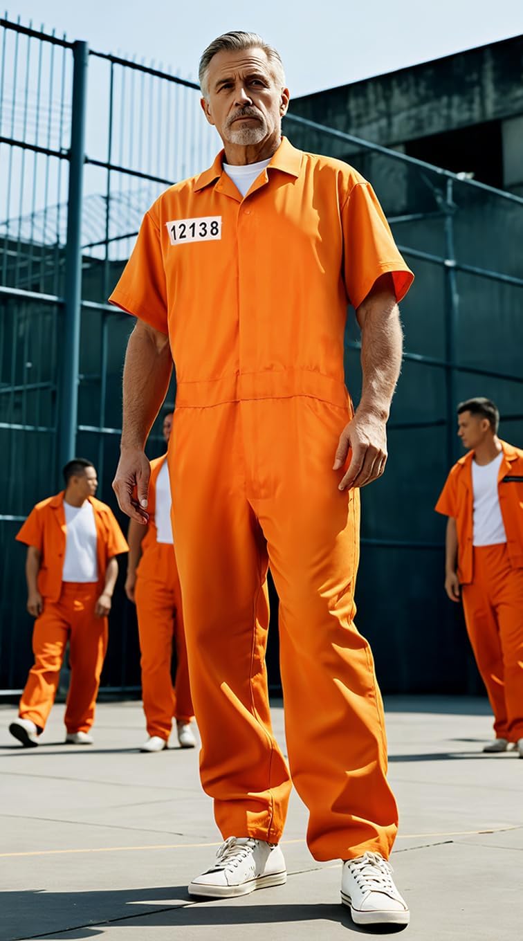 UQJE 15 Piece Prisoner Costume Orange Jumpsuit Inmate Costume Set Prison Jail Jumpsuit Halloween Criminal Accessories - Image 4