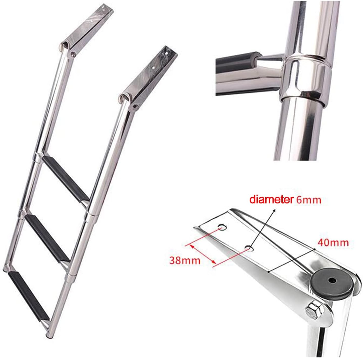 Stainless Steel Launching Telescopic Ladder, Folding Ladder for Yacht Equipment, Deck Ladder Yacht Marine Hardware Accessories
