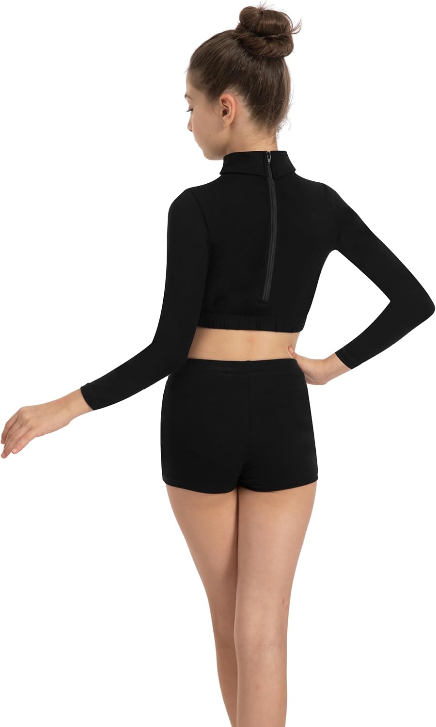 Girls' Team Basic Turtleneck Long Sleeve Leotard with Durable Snaps, Front Lining, Zipper Back