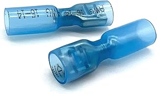 (1000 Pieces) Blue Heat Shrink Marine Grade Female Spade Connectors, American Wire Gauge 16-14