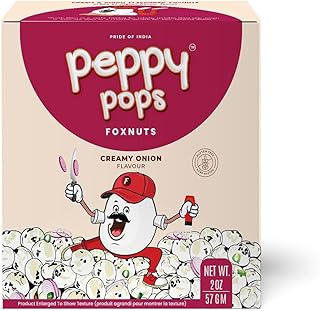 Peppy Pops Creamy Onion Fox Nuts 2 oz (57 gm) – Roasted Makhana Snack – Crunchy Gluten-Free Foxnuts – Healthy Snacks Low C...