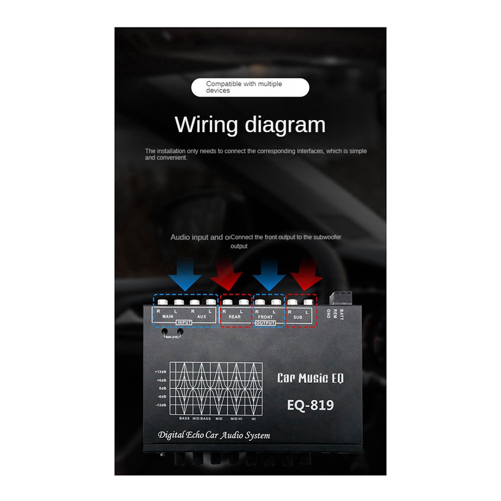 2X EQ-819 automatyczny equalizer, wielofunkcyjny korektor crossovera tuningu audio EQ, parametryczny korektor audio