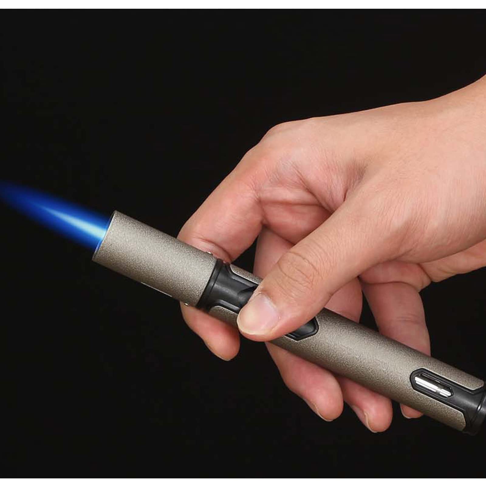 Métal Butane Gaz Long Briquet Portable Coupe-Vent Réglable Réservoir Transparent Briquet Simple Jet Flamme Torche Cigare Accessoires pour Hommes
