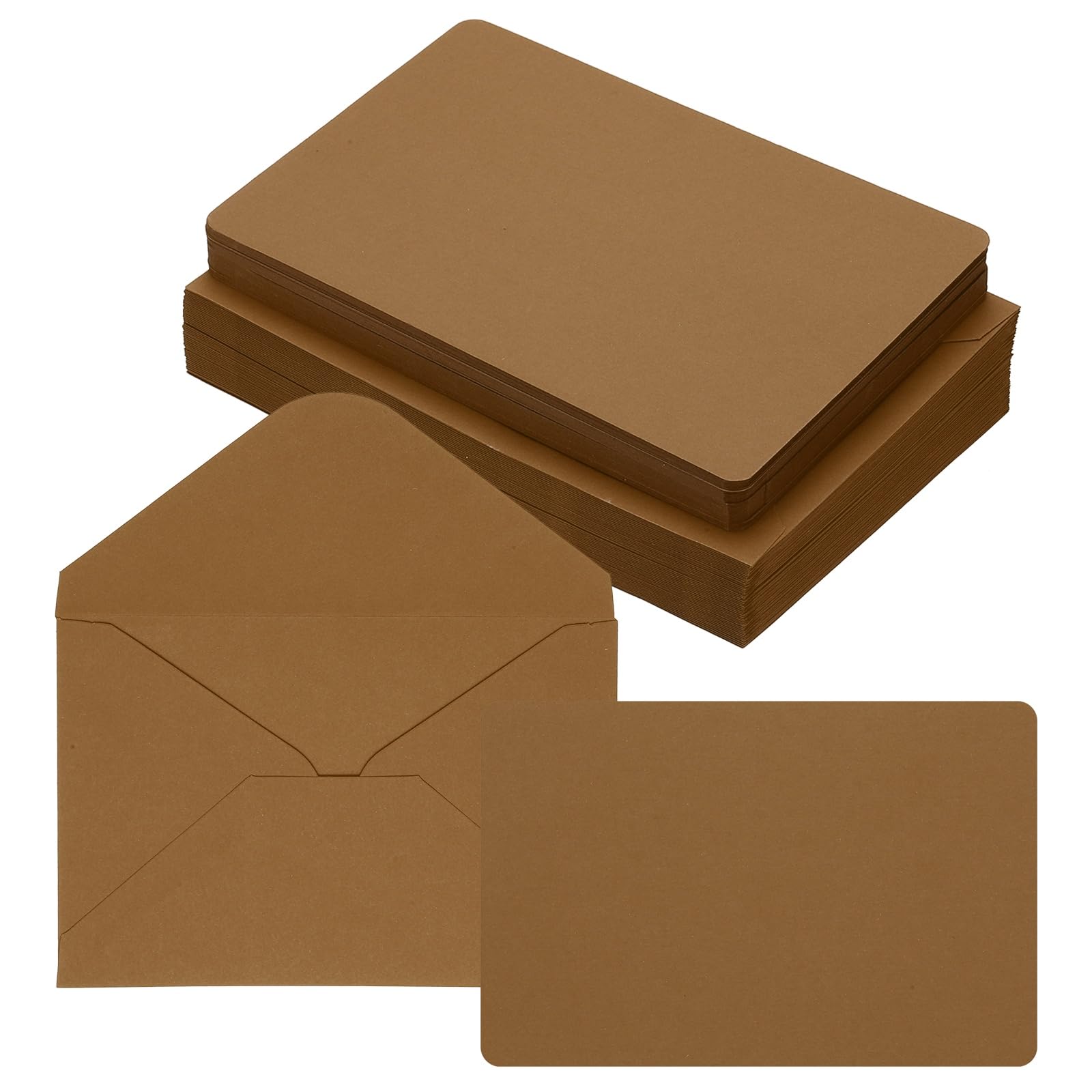 PATIKIL 10x15cm Blank Greeting Cards and Envelopes, 50Sets Half Fold Note Cards and Envelopes Folded Rounded Corner Cardstock Card for DIY Wedding Birthday Party Invitations, Light Coffee