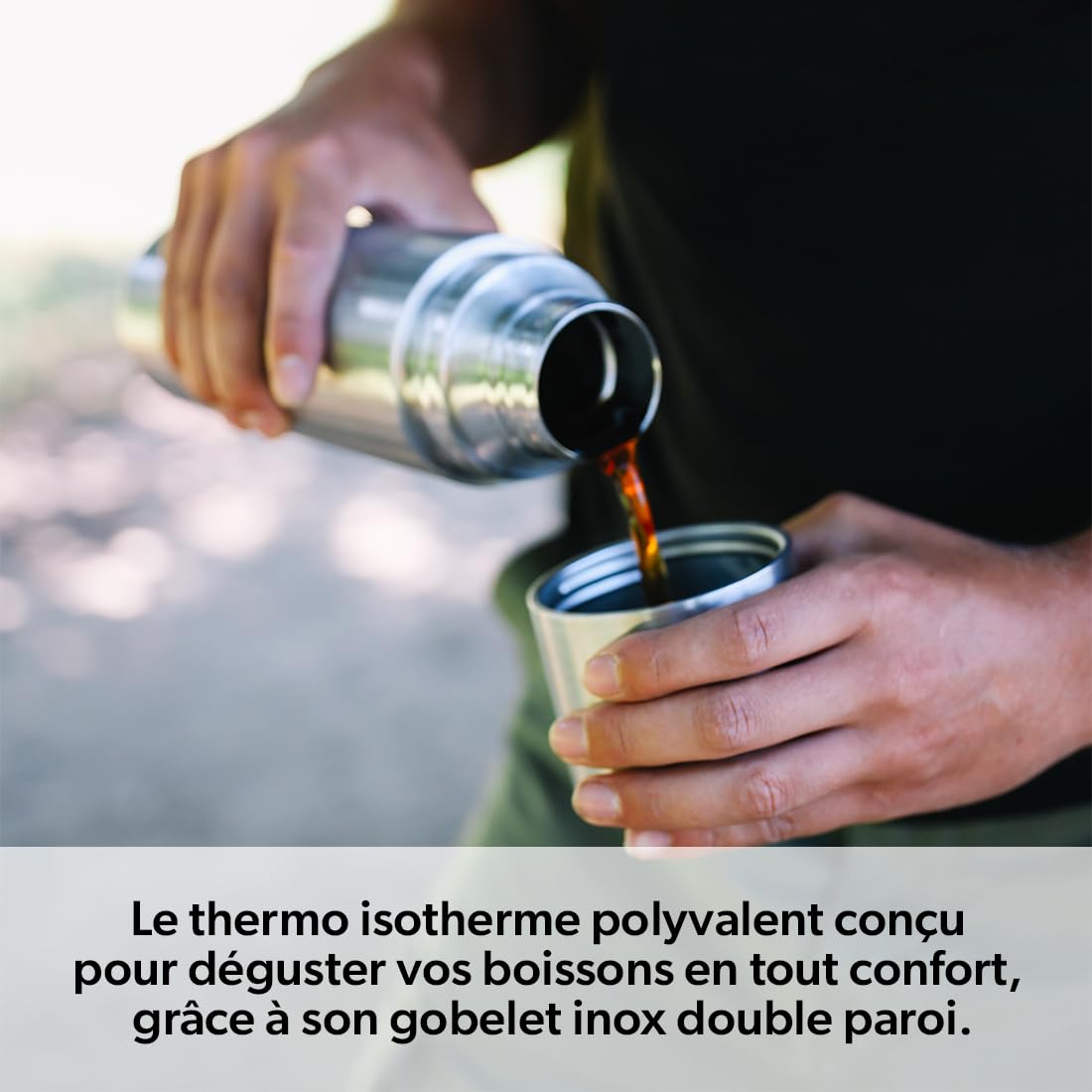 Qwetch - Thermo Isotherme Bahia Vert Tilleul 750ml - Thermo avec Gobelet Inox Recyclé - 24h Froid et 12h Chaud - Etanche & Idéale pour Café et Thé