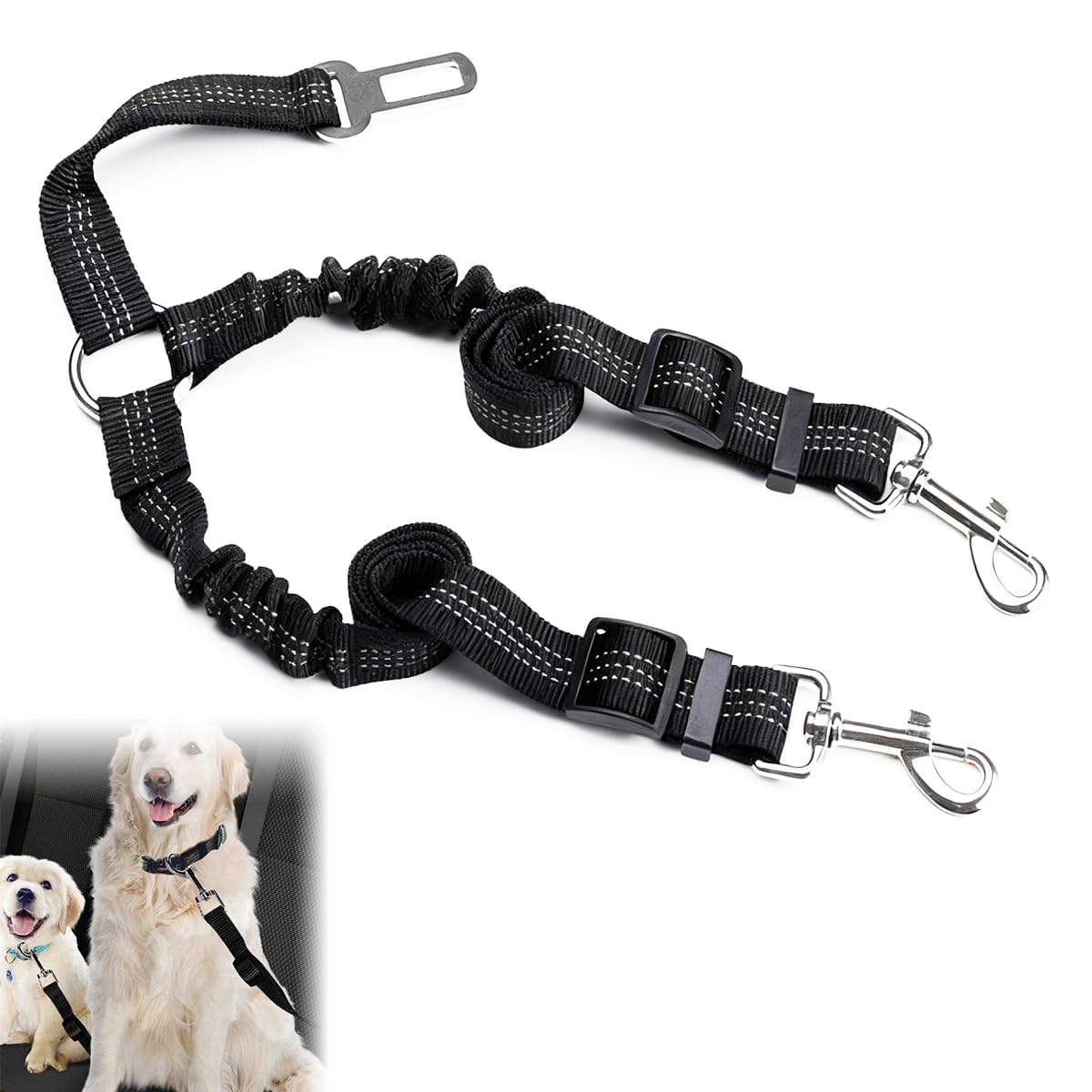 52-75 cm Dog Car Seat Belt, Double Dog Lead for Dogs’Travel, Everyday Use