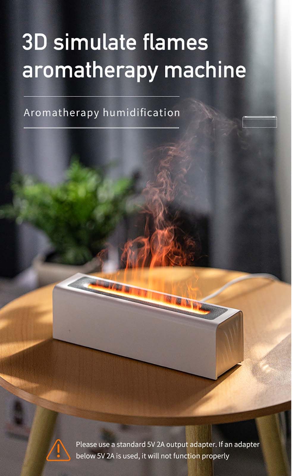 DIFFUSORE DI AROMI EFFETTO FIAMMA PER OLI ESSENZIALI CON LED AUTOMATICO H3 (Bianco)