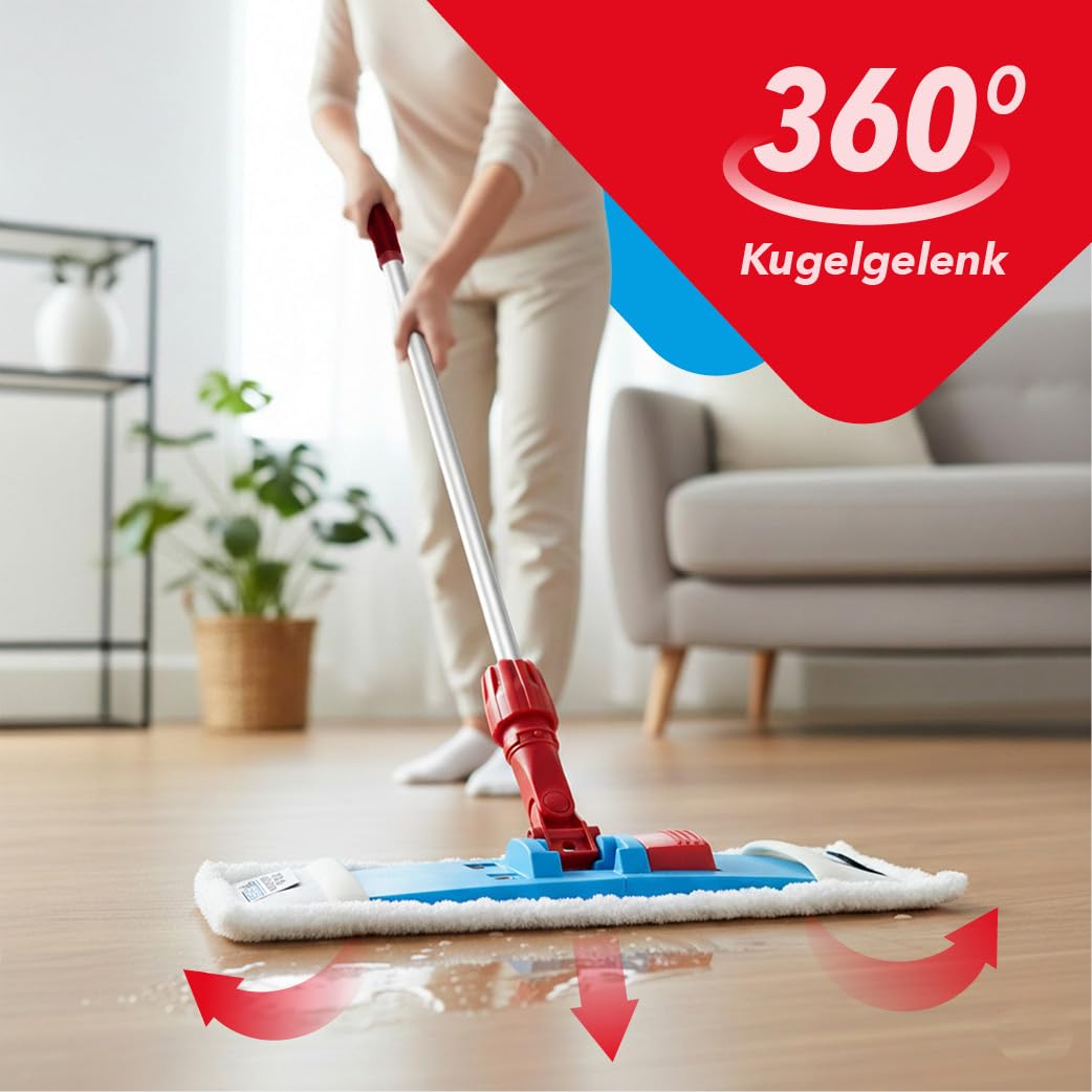 G.I.V. Bodenwischer Set Moppstange Aluminium mit Rändelhandgriff + Klapphalter mit Fußtaste & 5X Microfasermopp Bezug 50cm - Wischbezug Microfaser - Wischer Bodenreinigung - Wischmopp mit Stiel