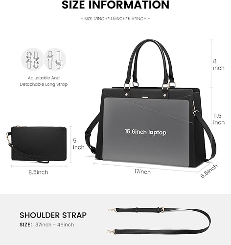 Miniatura 3 de LOVEVOOK Bolsa de mano para laptop para mujer, bolsa de trabajo de cuero para negocios, oficina, maletín para computadora con embrague pequeño, apto