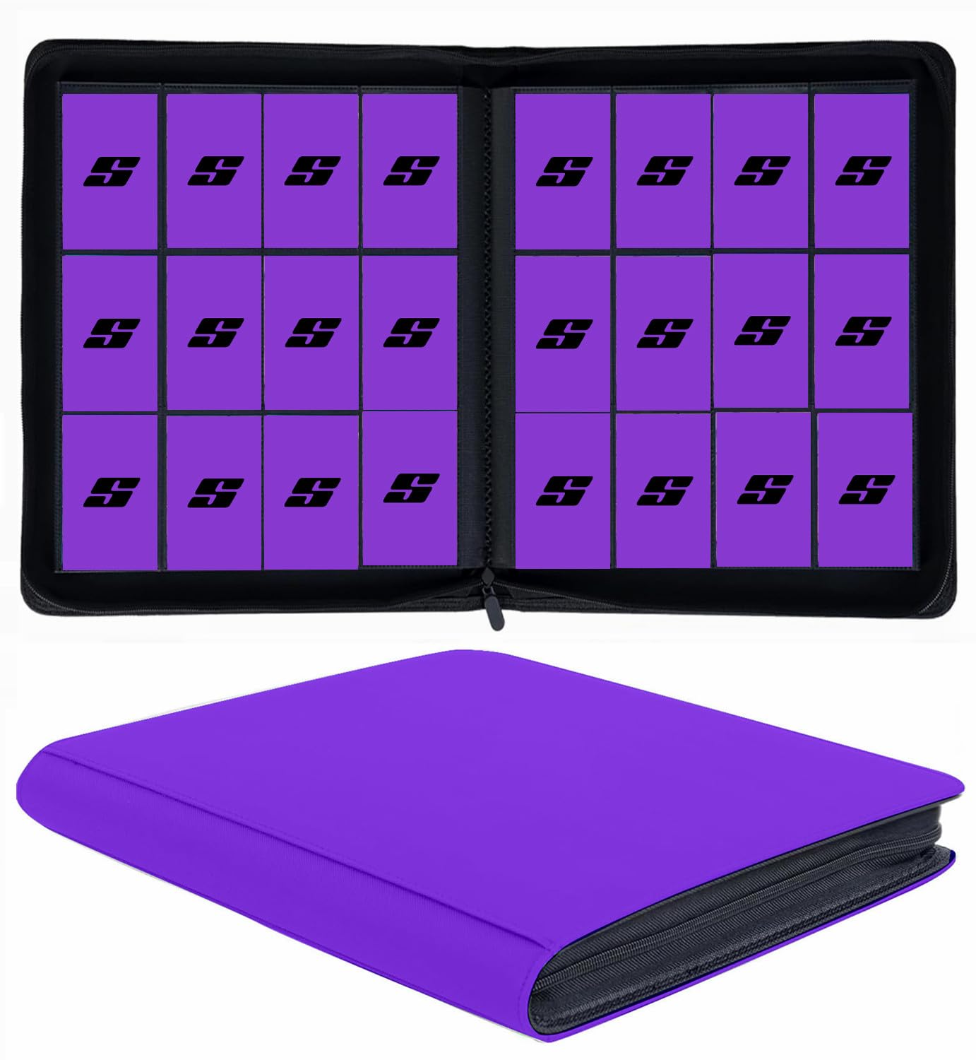 12 Pocket Trading Card Album -Side Loading, Fit for YuGiOh, MTG, TCG, Game, Sports & Business Cards (Purple)