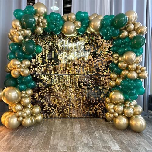 Image of 153Pcs Green and Gold Balloons Garland Arch Kit with Stars -22 18 12 10 5 inch Different Size Dark Emerald Green Gold Confetti Latex Balloons for Birthday Baby Shower Jungle Party Decorations