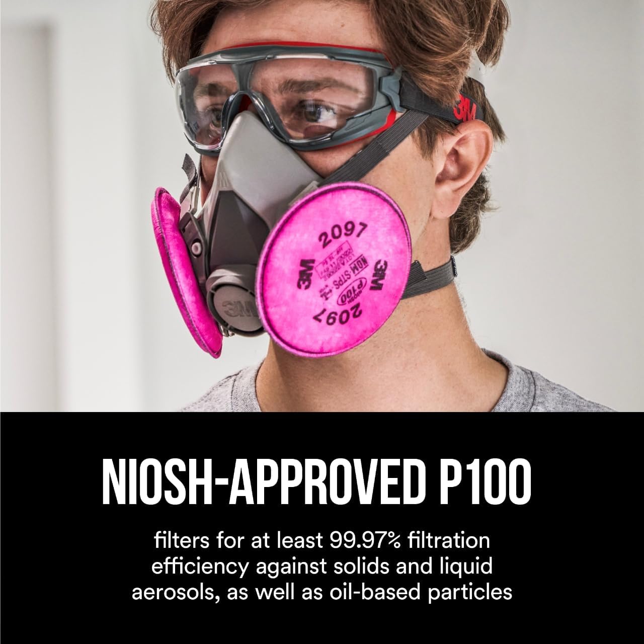 3M Performance P100 Particulate + Odor Filters, 2 pairs, NIOSH-APPROVED P100, 99.97% Filtration Efficiency Against Solids & Liquid Aerosols, For Use With 3M 6000, 6500 & 7500 Series (2097P2-DC) - Image 3