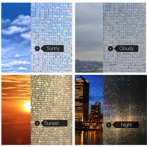 Hidbea 3D Decorative Window Privacy Film Non-Adhesive Heat Control Uv Blocking Static Cling Removable Vinyl Glass Tint For Home And Office, 35.4 Inches X 32.8 Feet, Mosaic Patterns #TOP1